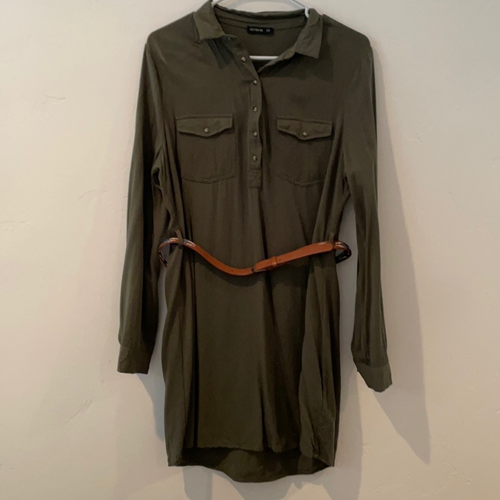 Olive green shirt dress